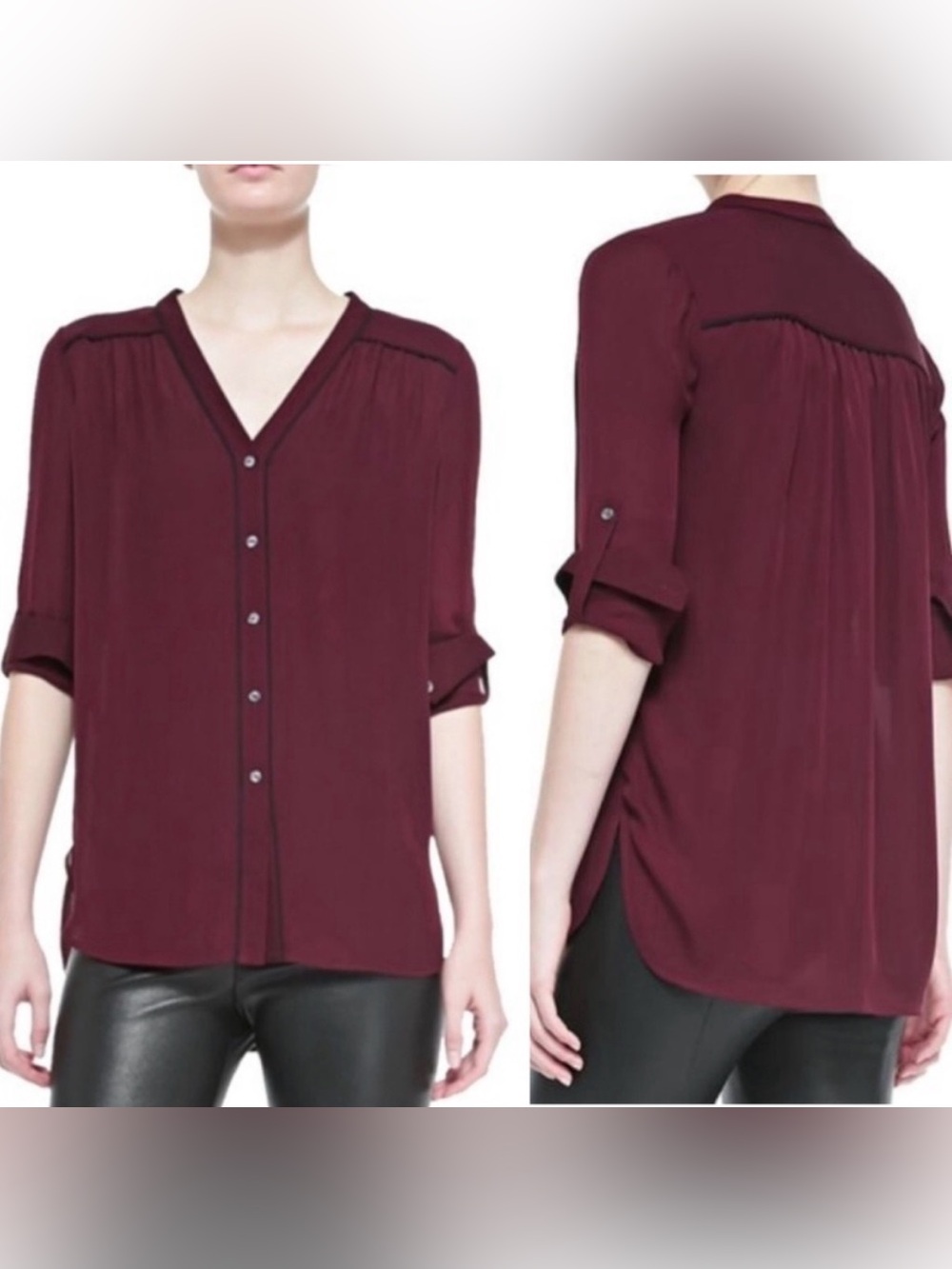Vince 100% silk sheer blouse, burgandy, XS